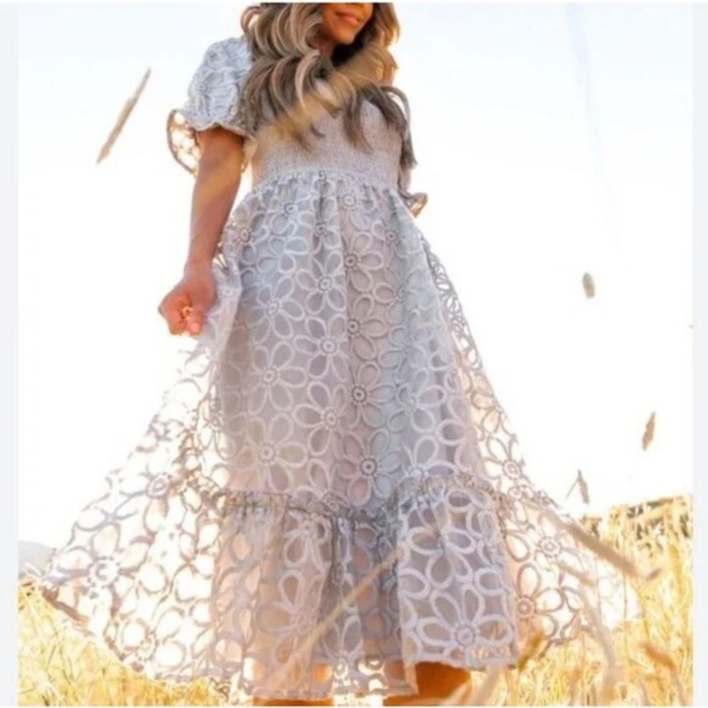 Ivy City Co White Floral Lace Maxi Dress